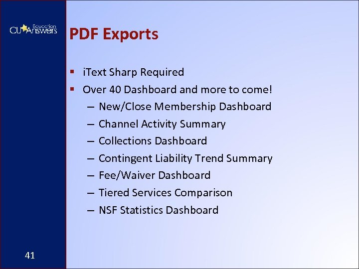 PDF Exports § i. Text Sharp Required § Over 40 Dashboard and more to