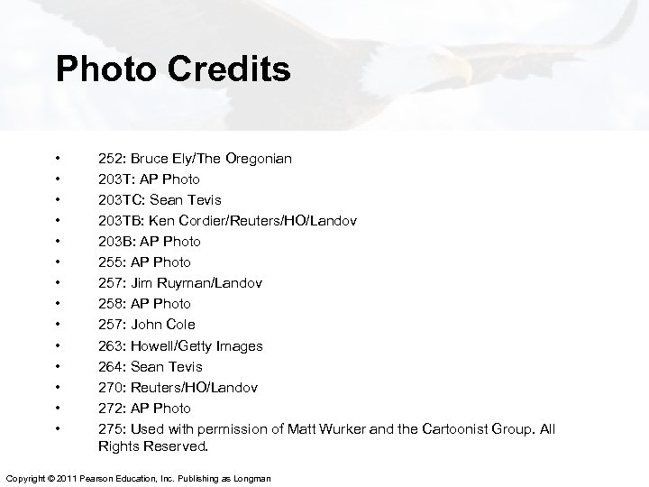 Photo Credits • • • • 252: Bruce Ely/The Oregonian 203 T: AP Photo