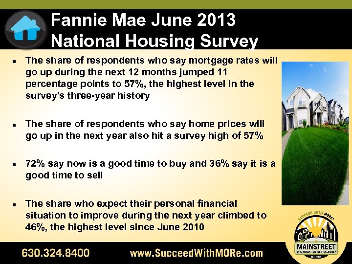 Fannie Mae June 2013 National Housing Survey n n The share of respondents who