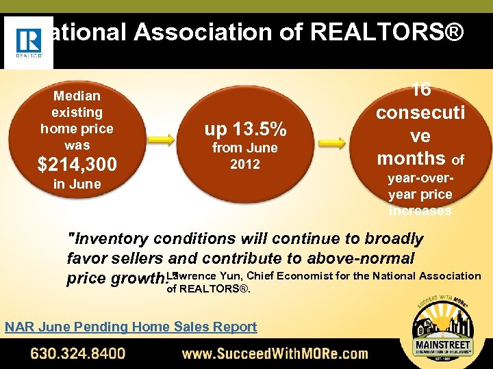 National Association of REALTORS® Median existing home price was $214, 300 up 13. 5%