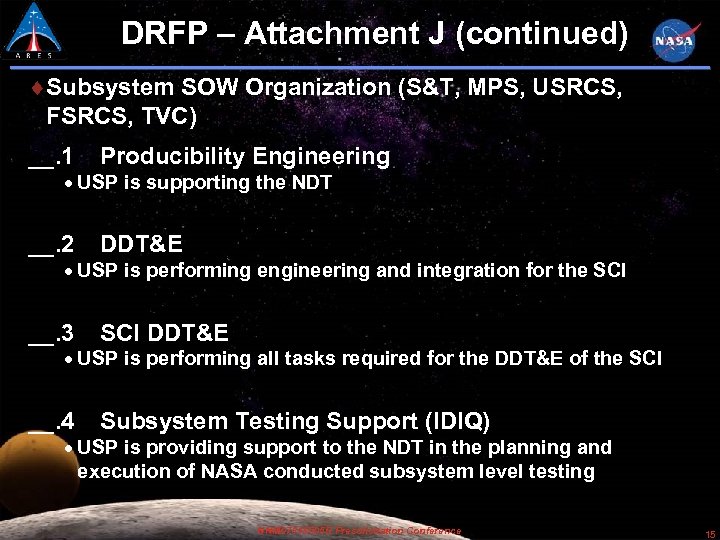 DRFP – Attachment J (continued) Subsystem SOW Organization (S&T, MPS, USRCS, FSRCS, TVC) __.