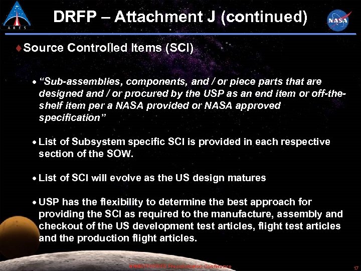 DRFP – Attachment J (continued) Source Controlled Items (SCI) “Sub-assemblies, components, and / or