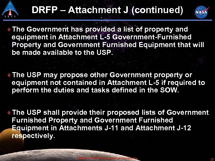 DRFP – Attachment J (continued) The Government has provided a list of property and