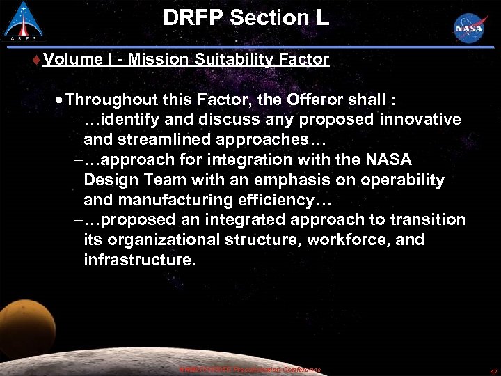 DRFP Section L Volume I - Mission Suitability Factor Throughout this Factor, the Offeror