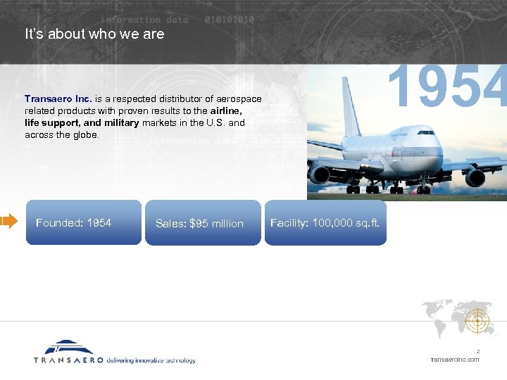 It’s about who we are 1954 Transaero Inc. is a respected distributor of aerospace