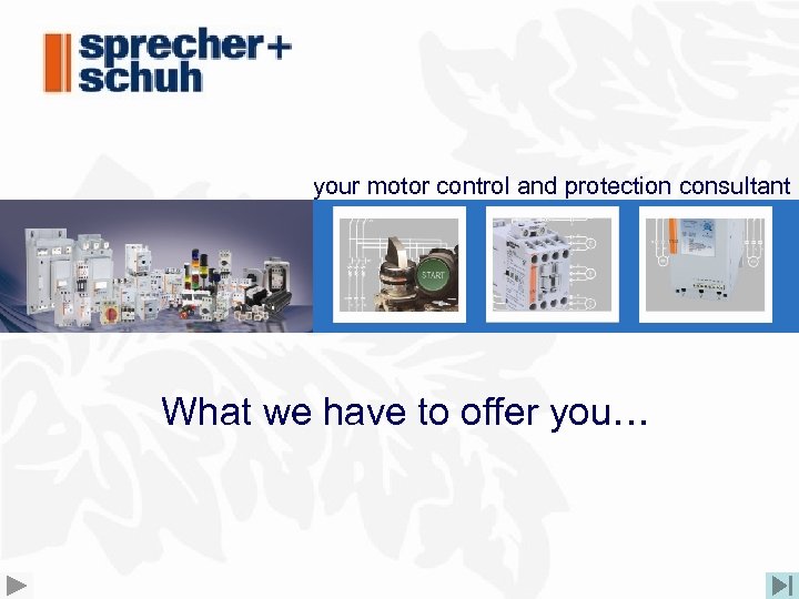 your motor control and protection consultant What we have to offer you… 