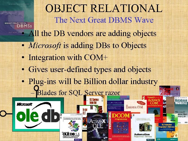 OBJECT RELATIONAL The Next Great DBMS Wave • • • All the DB vendors