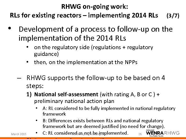 RHWG on-going work: RLs for existing reactors – implementing 2014 RLs (3/7) • Development