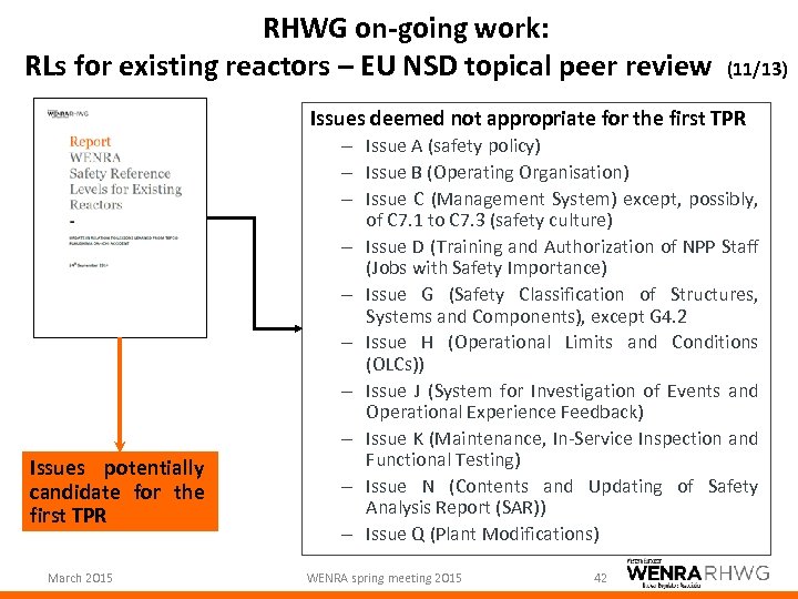 RHWG on-going work: RLs for existing reactors – EU NSD topical peer review (11/13)
