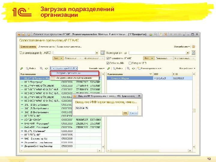 Загрузка подразделений организации 12 