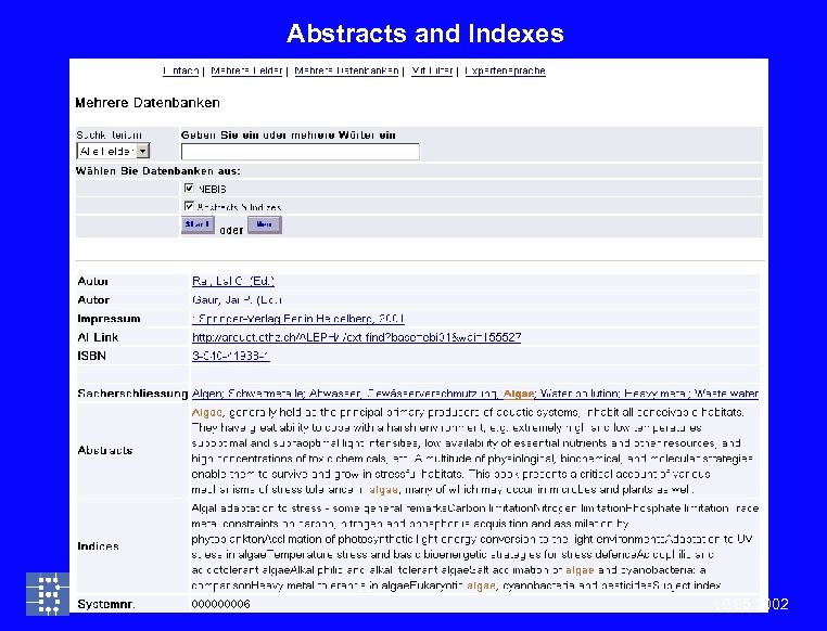 Abstracts and Indexes 15 10. 05. 2002 