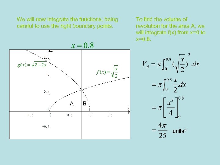 We will now integrate the functions, being careful to use the right boundary points.