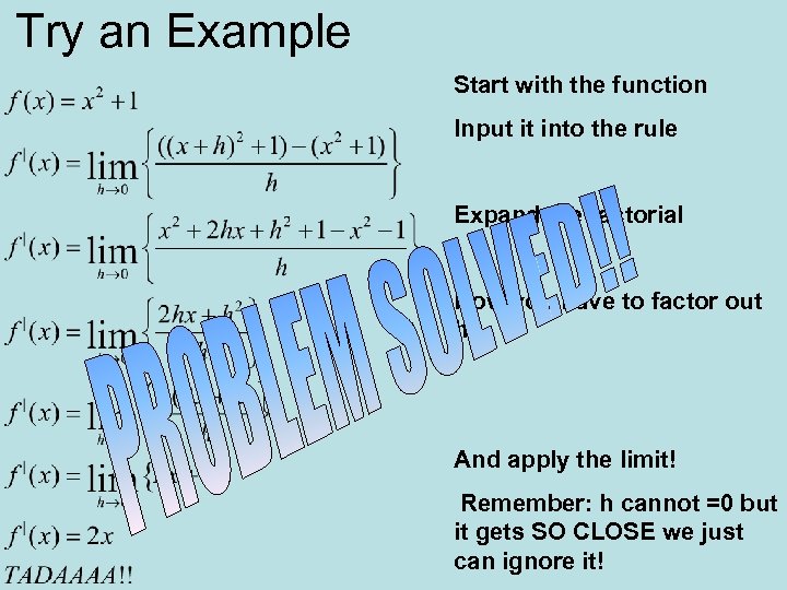 Try an Example Start with the function Input it into the rule Expand the