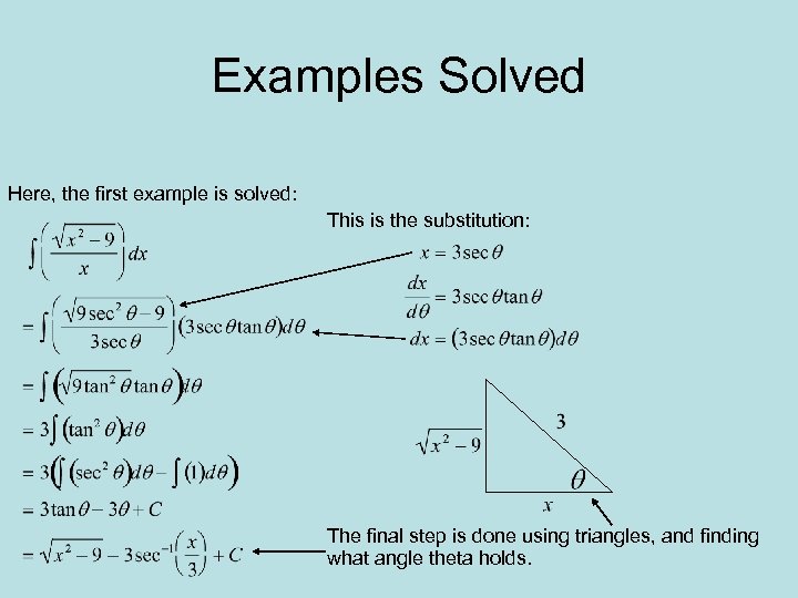 Examples Solved Here, the first example is solved: This is the substitution: The final
