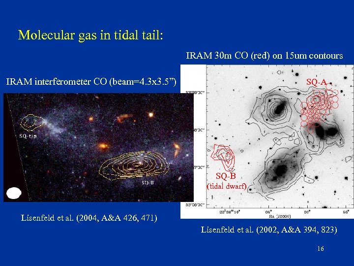 Molecular gas in tidal tail: IRAM 30 m CO (red) on 15 um contours