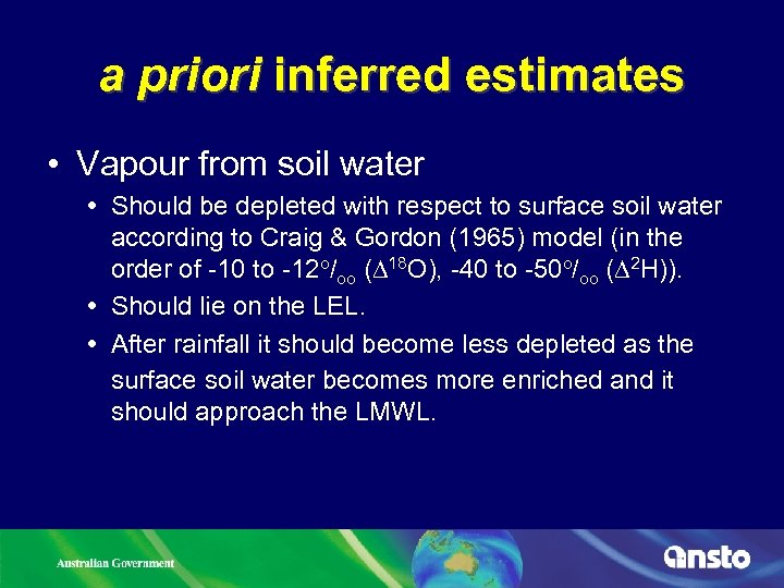 a priori inferred estimates • Vapour from soil water Should be depleted with respect