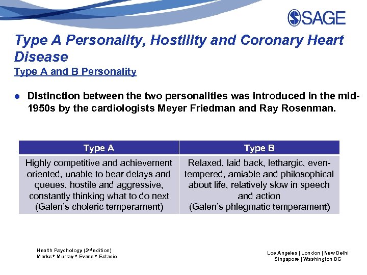 Type A Personality, Hostility and Coronary Heart Disease Type A and B Personality ●