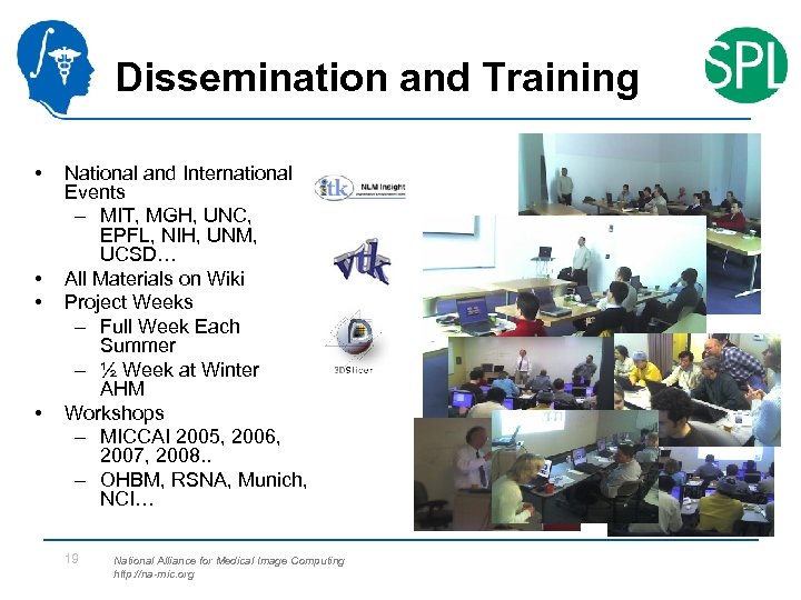 Dissemination and Training • • National and International Events – MIT, MGH, UNC, EPFL,