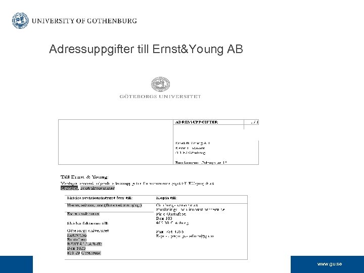 Adressuppgifter till Ernst&Young AB www. gu. se 