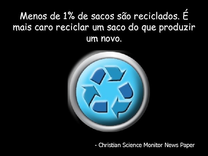 Menos de 1% de sacos são reciclados. É mais caro reciclar um saco do