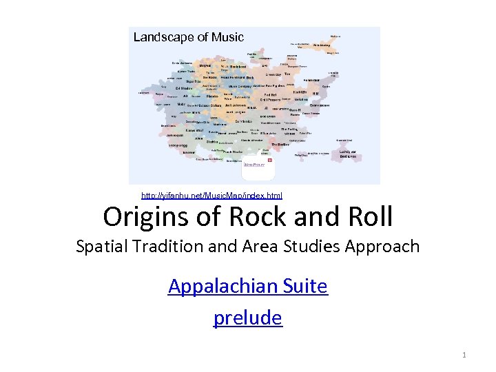 Landscape of Music http: //yifanhu. net/Music. Map/index. html Origins of Rock and Roll Spatial