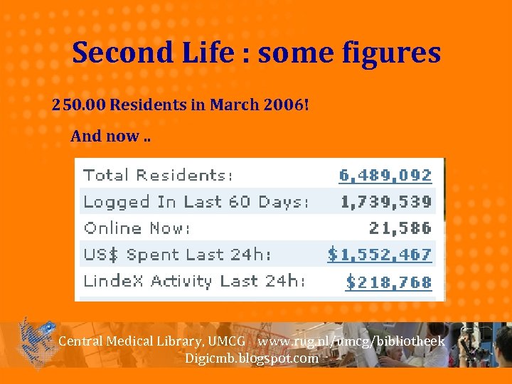 Second Life : some figures 250. 00 Residents in March 2006! And now. .