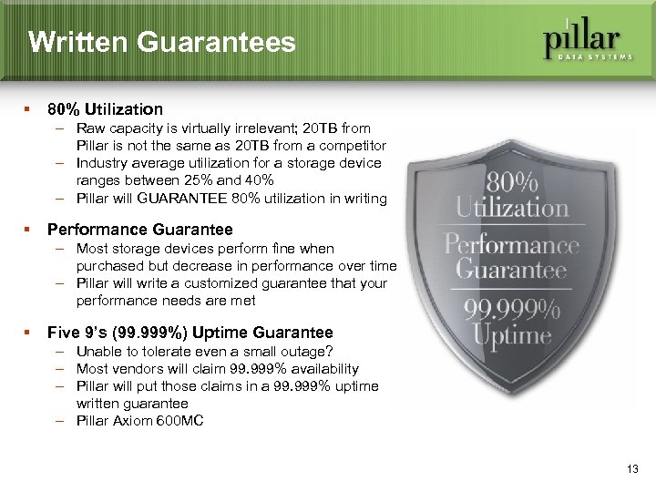 Written Guarantees § 80% Utilization – Raw capacity is virtually irrelevant; 20 TB from