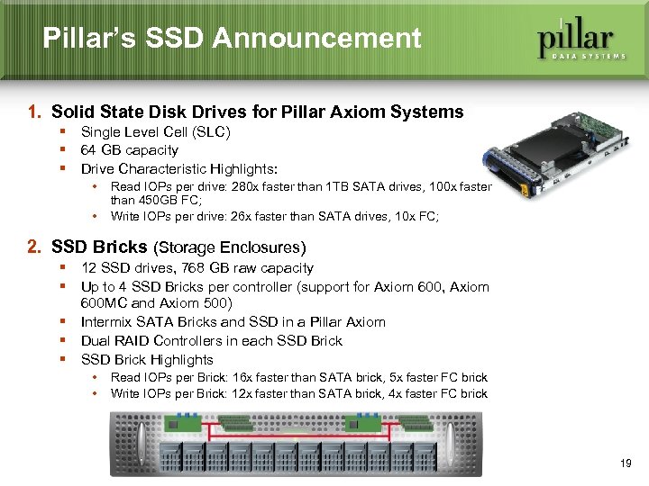 Pillar’s SSD Announcement 1. Solid State Disk Drives for Pillar Axiom Systems § Single