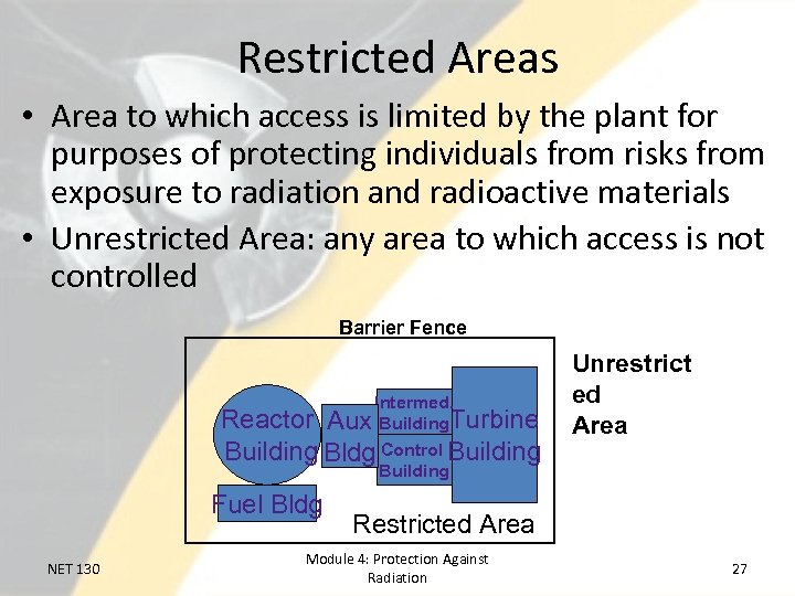 Restricted Areas • Area to which access is limited by the plant for purposes
