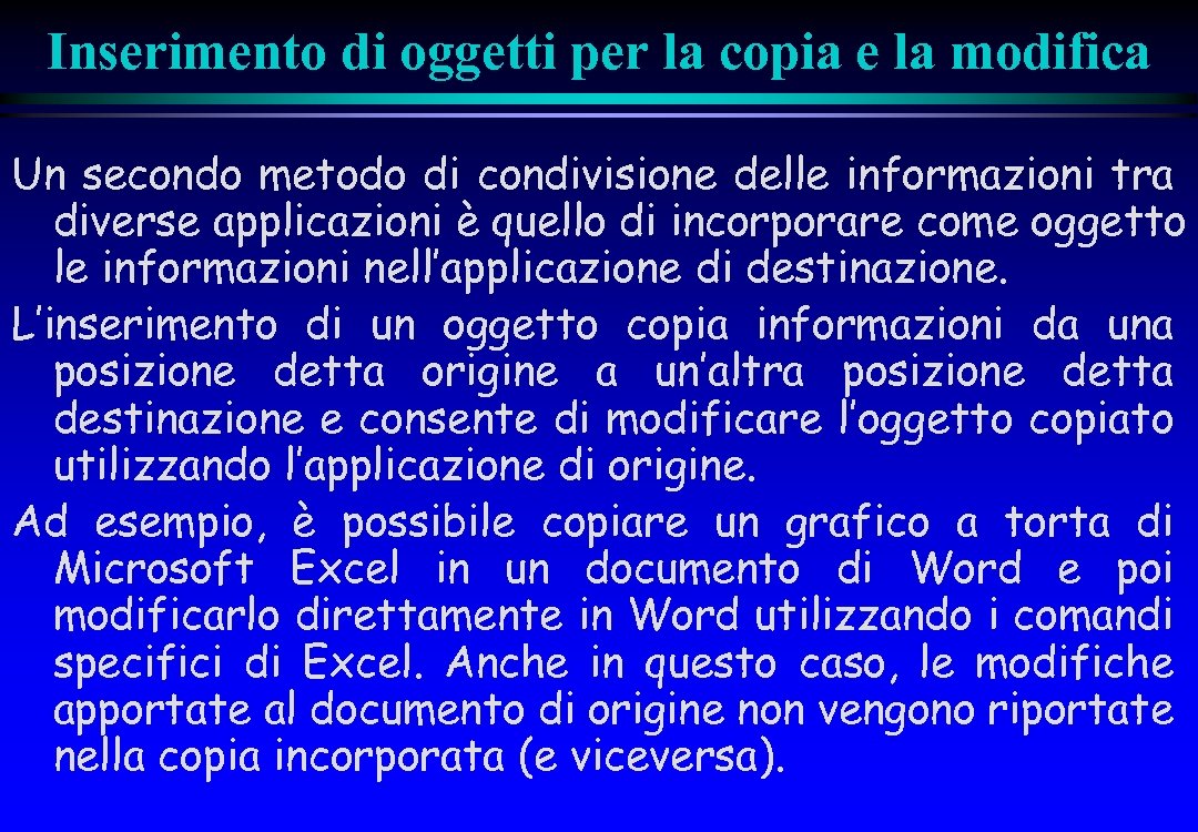 Inserimento di oggetti per la copia e la modifica Un secondo metodo di condivisione