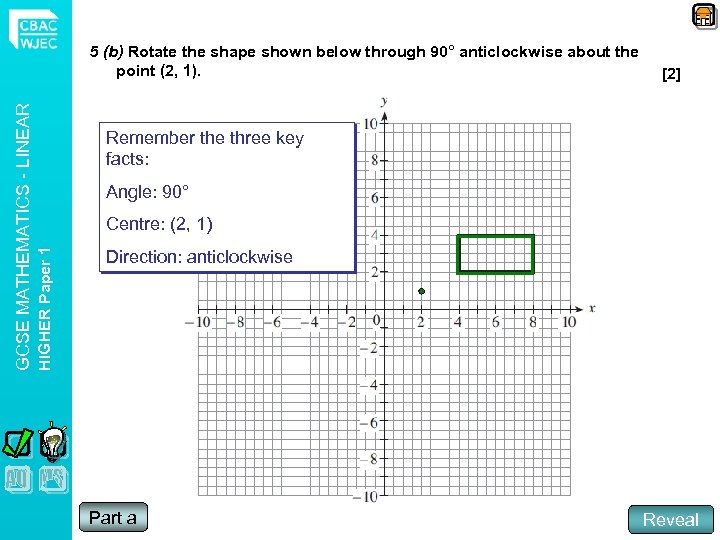 [2] Remember the three key facts: Angle: 90° Centre: (2, 1) HIGHER Paper 1