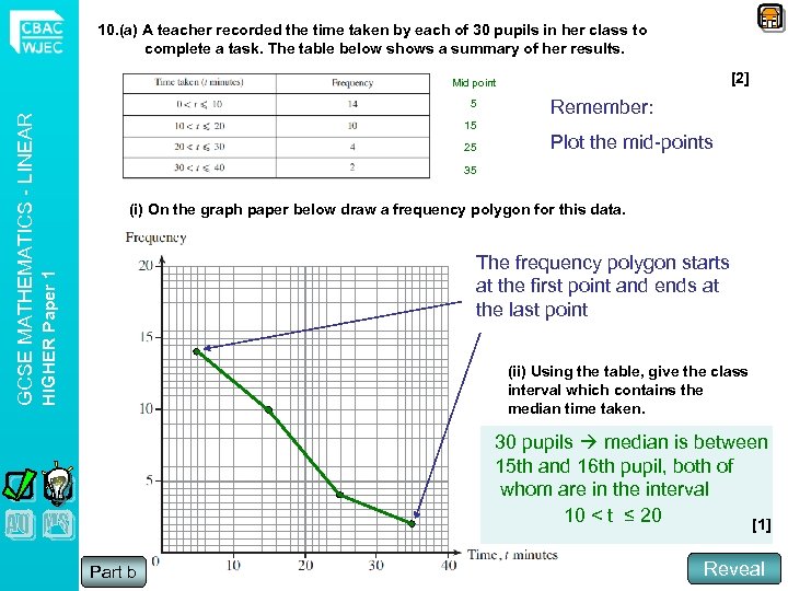 10. (a) A teacher recorded the time taken by each of 30 pupils in
