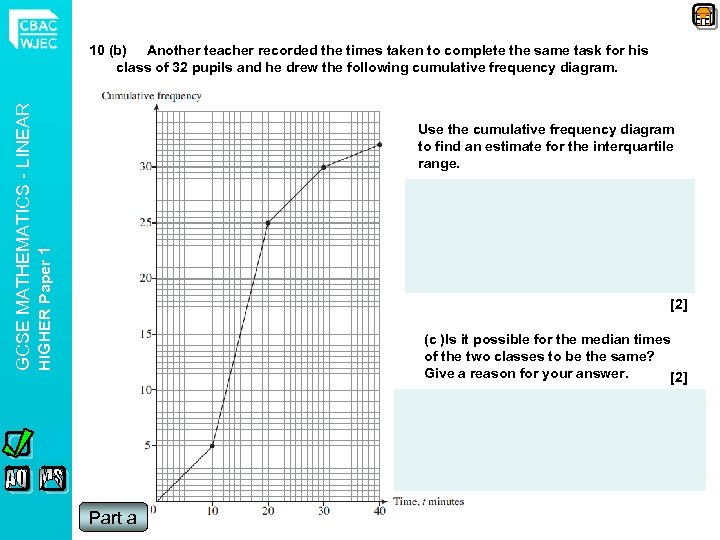 Use the cumulative frequency diagram to find an estimate for the interquartile range. HIGHER