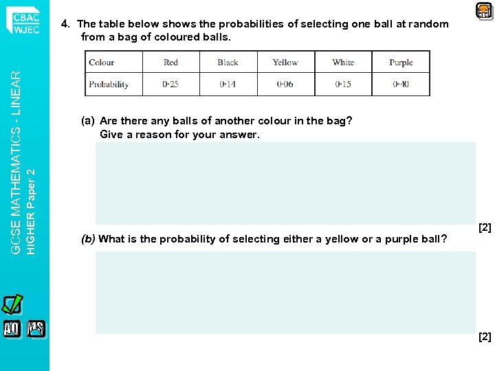 (a) Are there any balls of another colour in the bag? Give a reason
