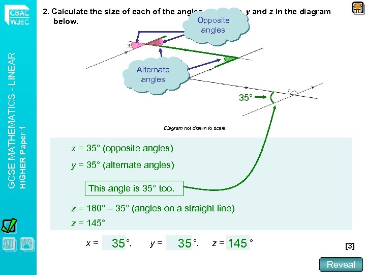 Alternate angles 35° HIGHER Paper 1 GCSE MATHEMATICS - LINEAR 2. Calculate the size
