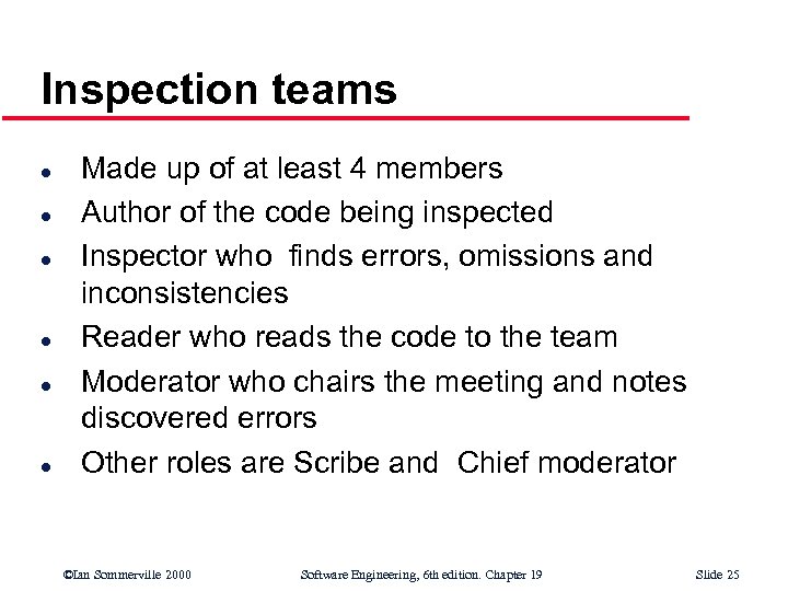 Inspection teams l l l Made up of at least 4 members Author of