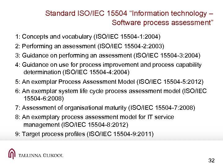 Standard ISO/IEC 15504 “Information technology – Software process assessment” 1: Concepts and vocabulary (ISO/IEC