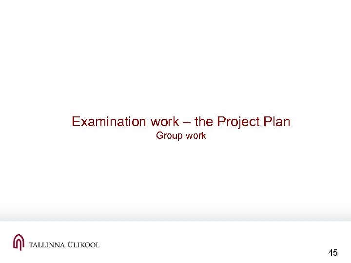 Examination work – the Project Plan Group work 45 