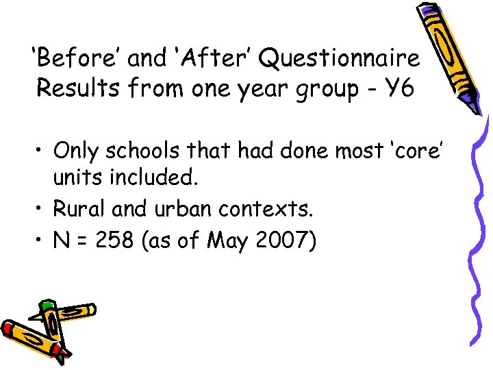 ‘Before’ and ‘After’ Questionnaire Results from one year group - Y 6 • Only