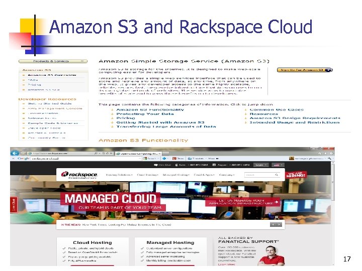 Amazon S 3 and Rackspace Cloud 17 