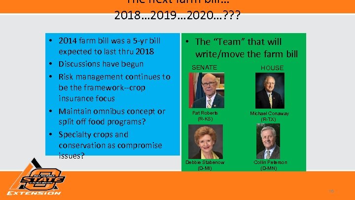 The next farm bill… 2018… 2019… 2020…? ? ? • 2014 farm bill was