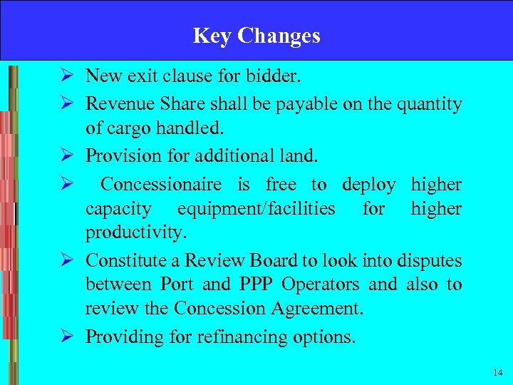 Key Changes Ø New exit clause for bidder. Ø Revenue Share shall be payable