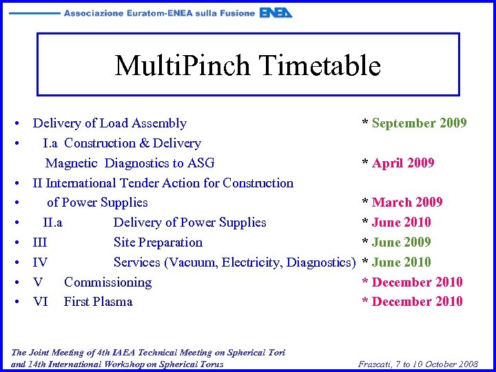 Multi. Pinch Timetable • Delivery of Load Assembly • I. a Construction & Delivery