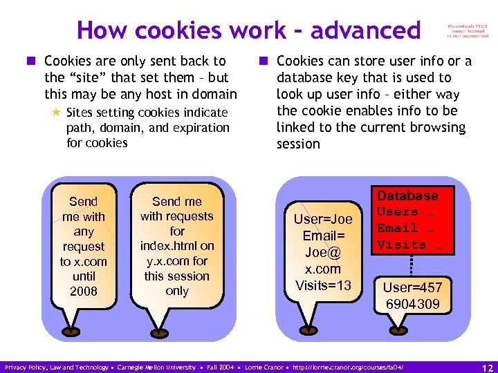 How cookies work – advanced n Cookies are only sent back to the “site”
