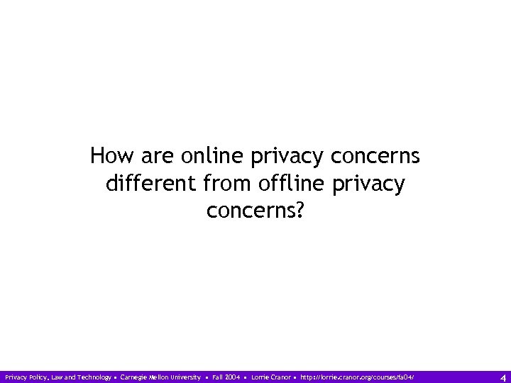 How are online privacy concerns different from offline privacy concerns? Privacy Policy, Law and