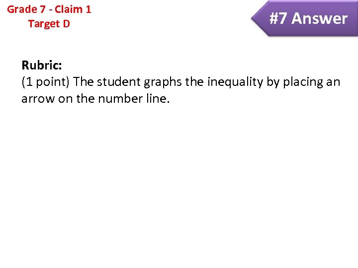 Grade 7 - Claim 1 Target D #7 Answer Rubric: (1 point) The student