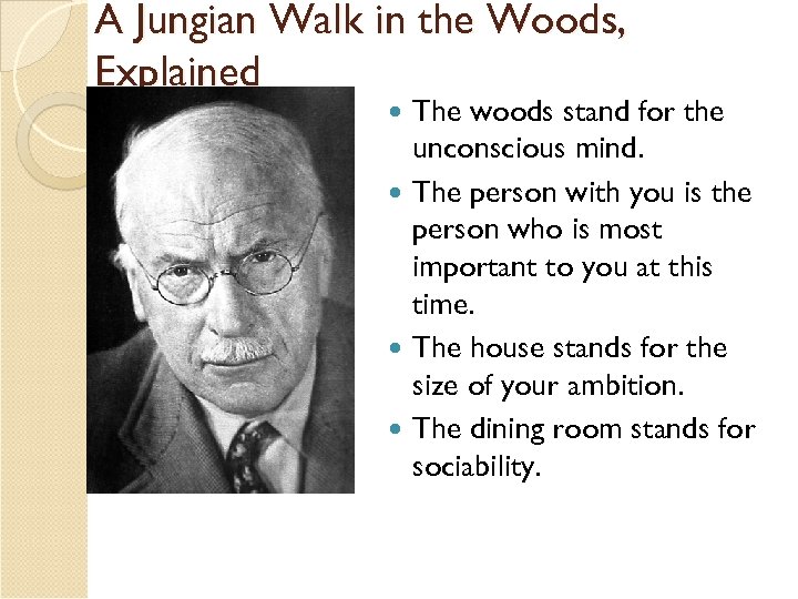 A Jungian Walk in the Woods, Explained The woods stand for the unconscious mind.