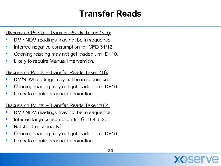 Transfer Reads Discussion Points – Transfer Reads Taken (<D): § DM / NDM readings