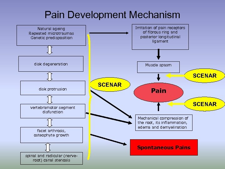 Pain Development Mechanism Irritation of pain receptors of fibrous ring and posterior longitudinal ligament