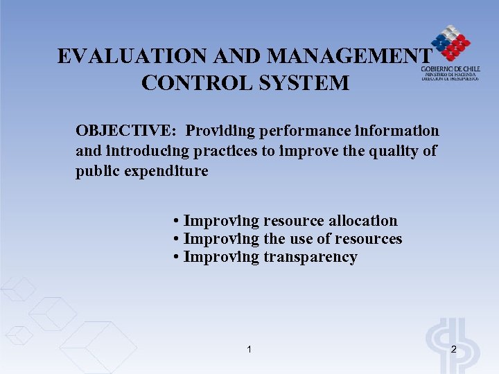 EVALUATION AND MANAGEMENT CONTROL SYSTEM OBJECTIVE: Providing performance information and introducing practices to improve